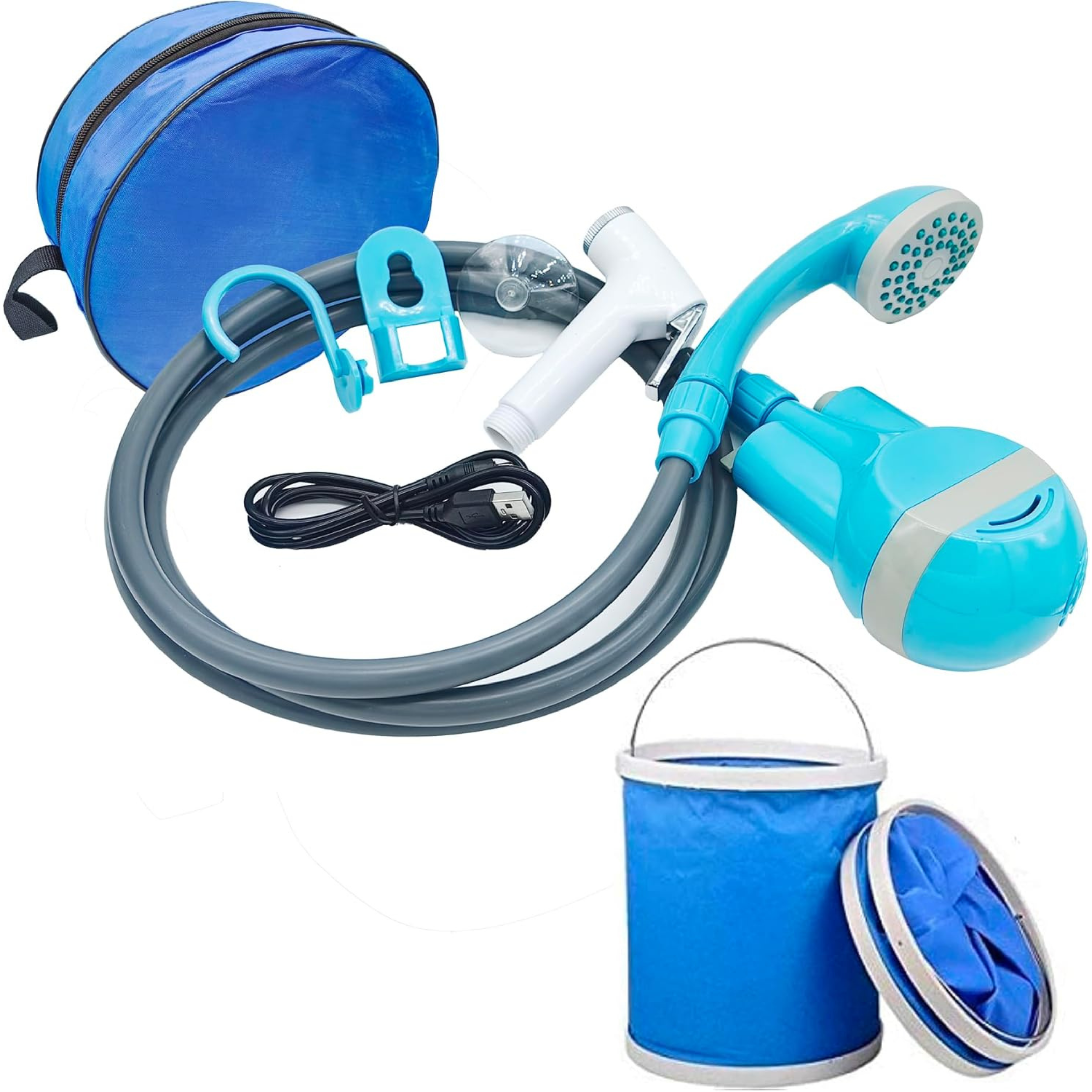 Portable shower kit with bucket