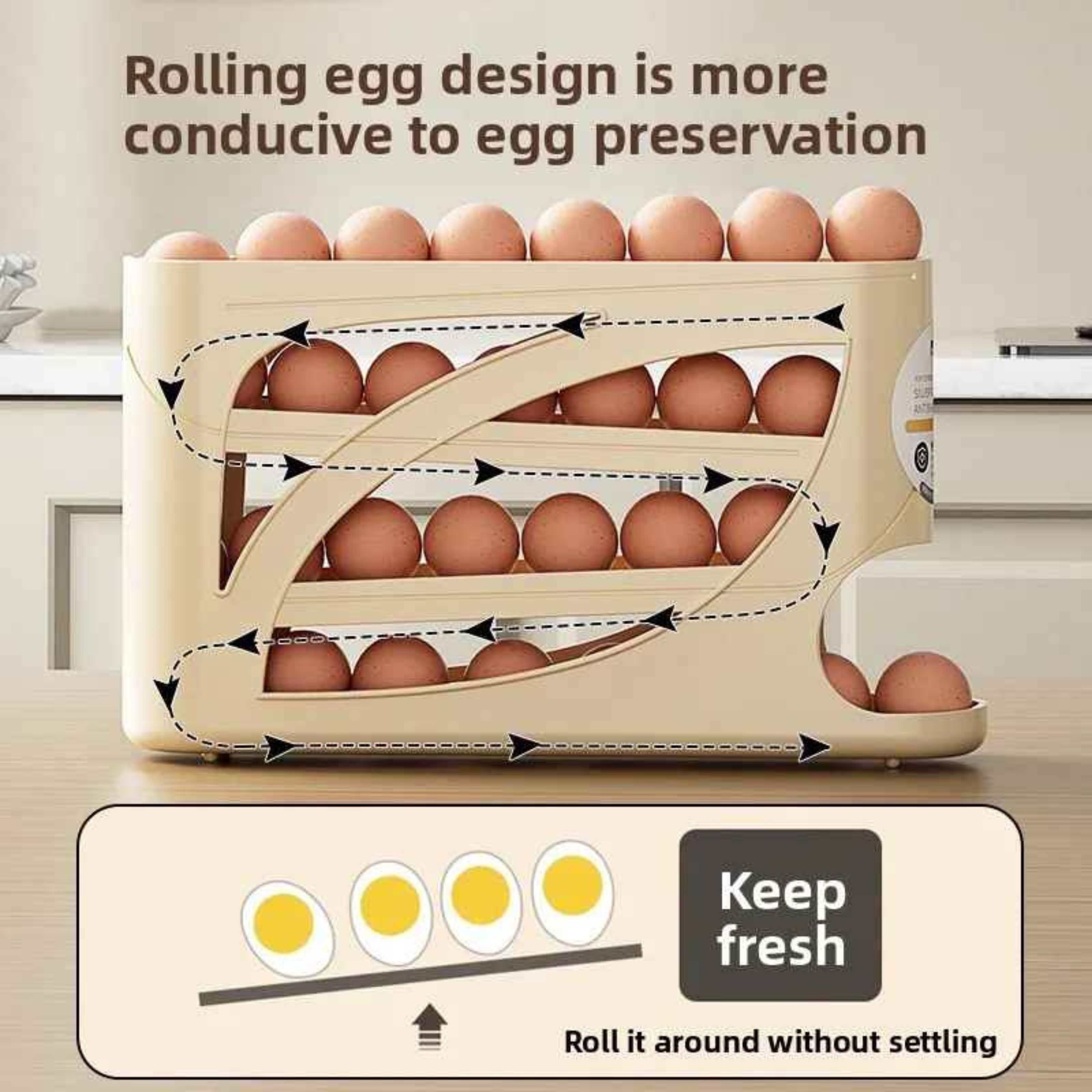 Rolling Egg Dispenser Rack – Automatic Egg Organizer