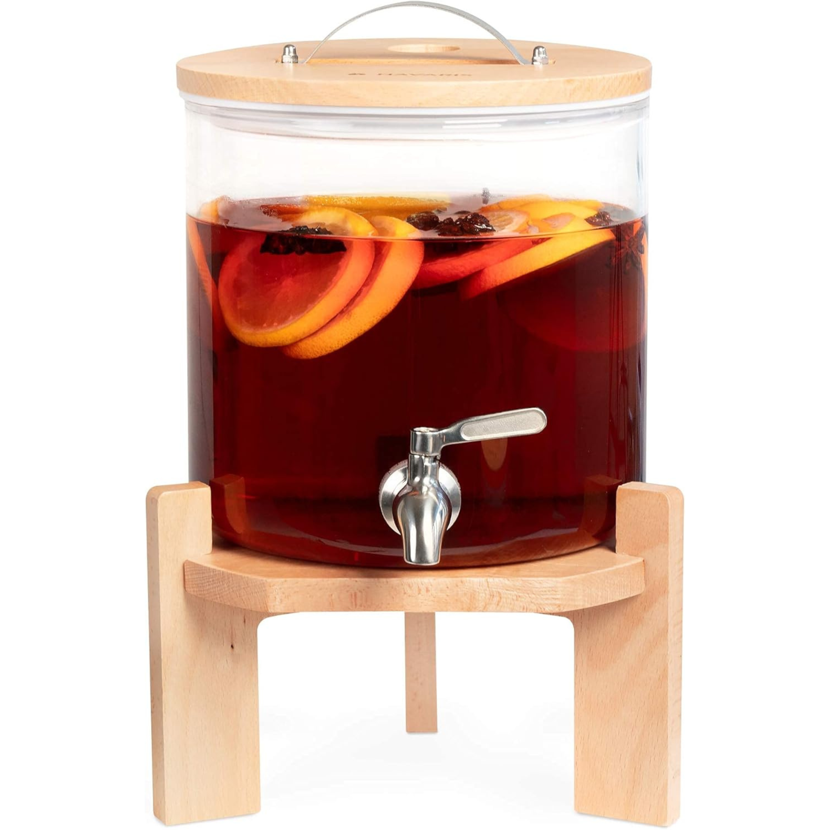 Premium Glass Beverage Dispenser with Bamboo Wooden Stand – 3L