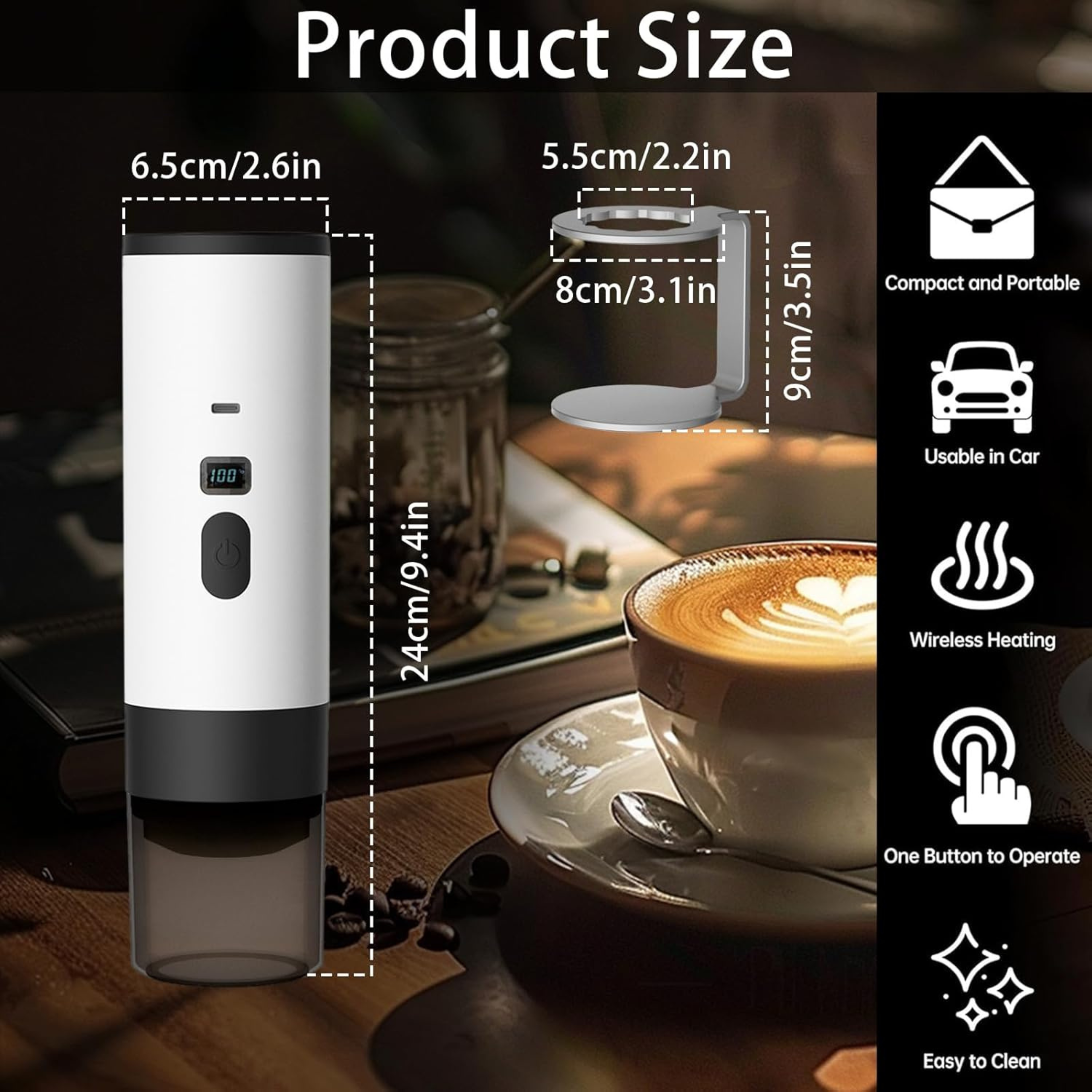 Portable Electric Coffee Maker – Self-Heating, Wireless & Travel-Ready