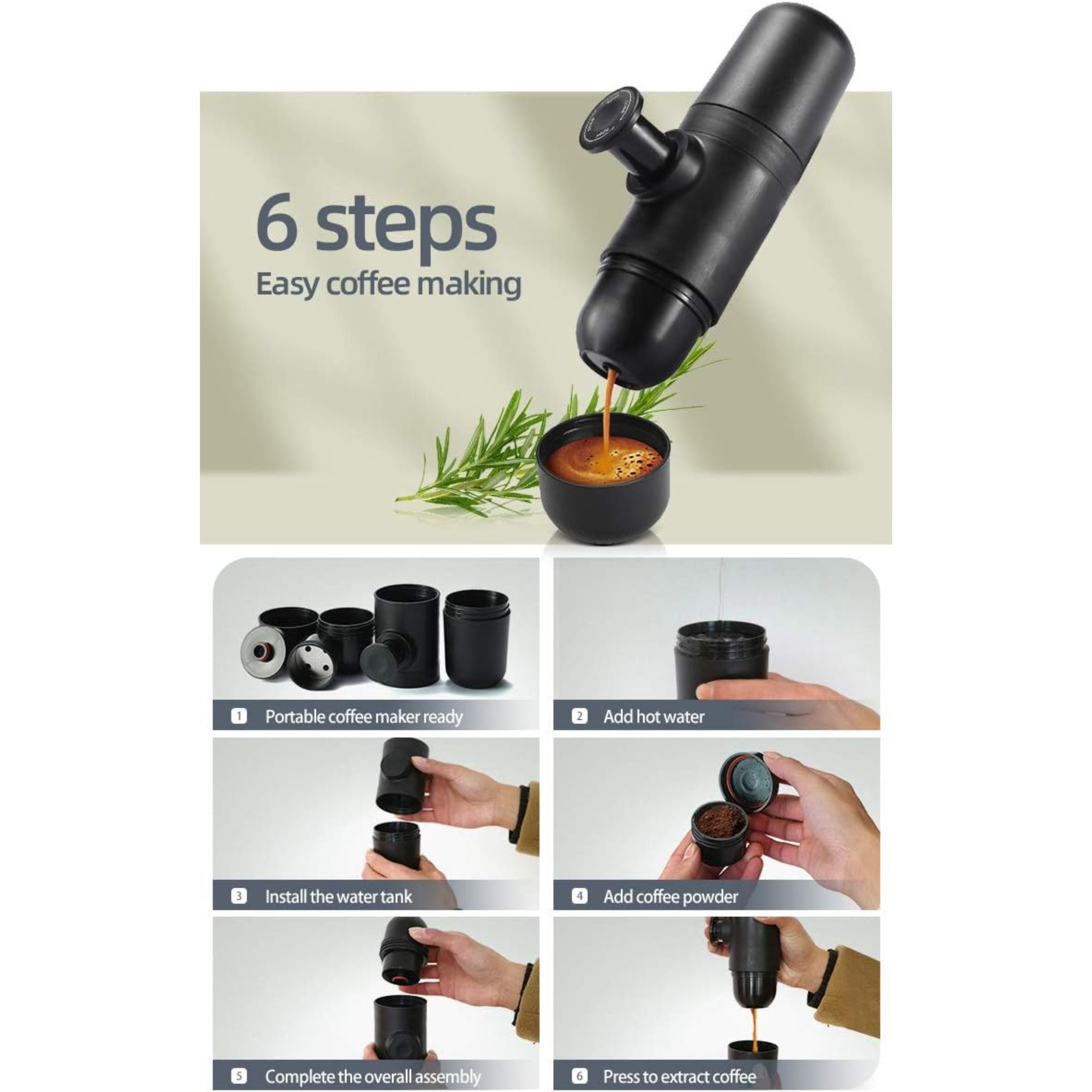 Portable Mini Espresso Maker – Ground Coffee & Capsule Compatible