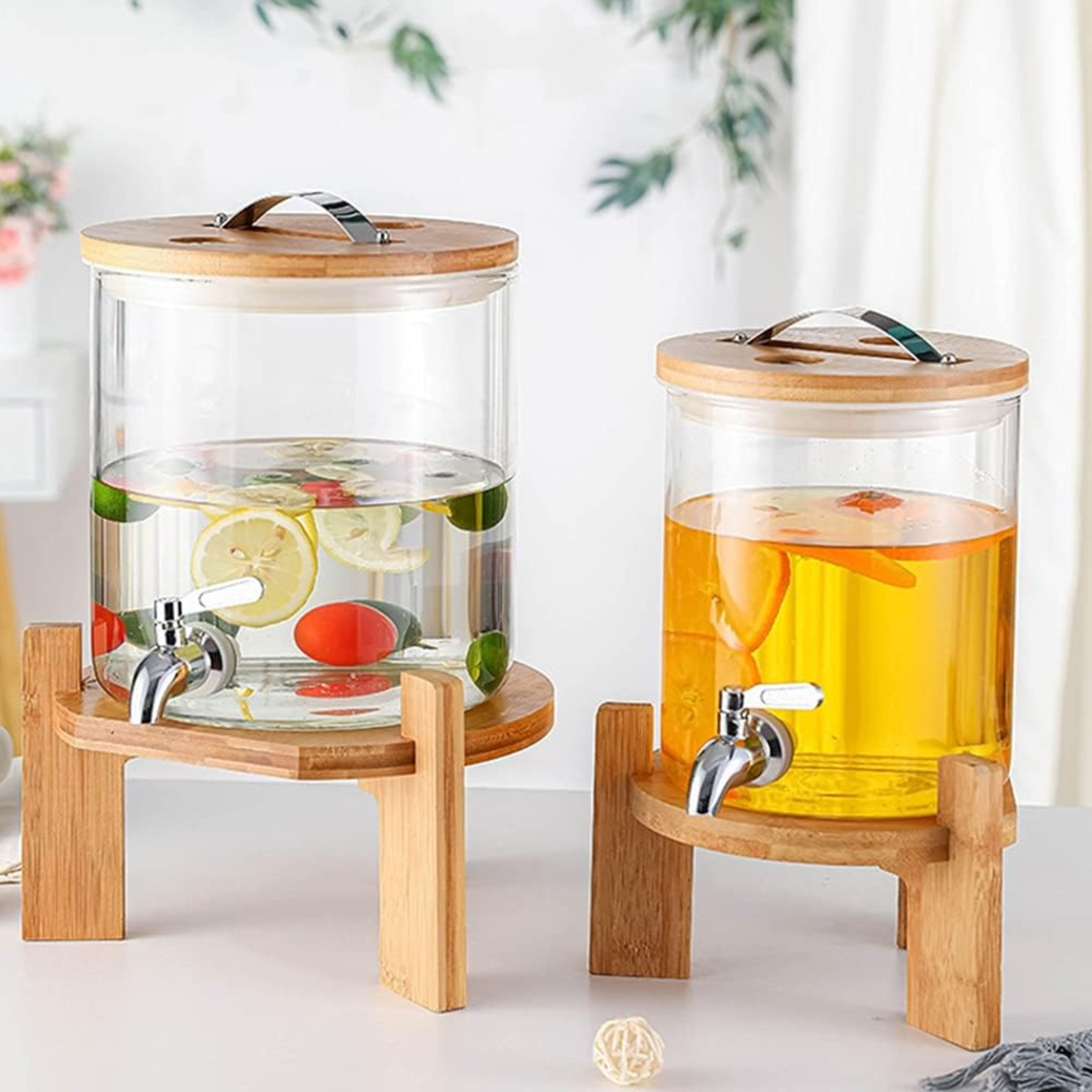 Premium Glass Beverage Dispenser with Bamboo Wooden Stand – 3L