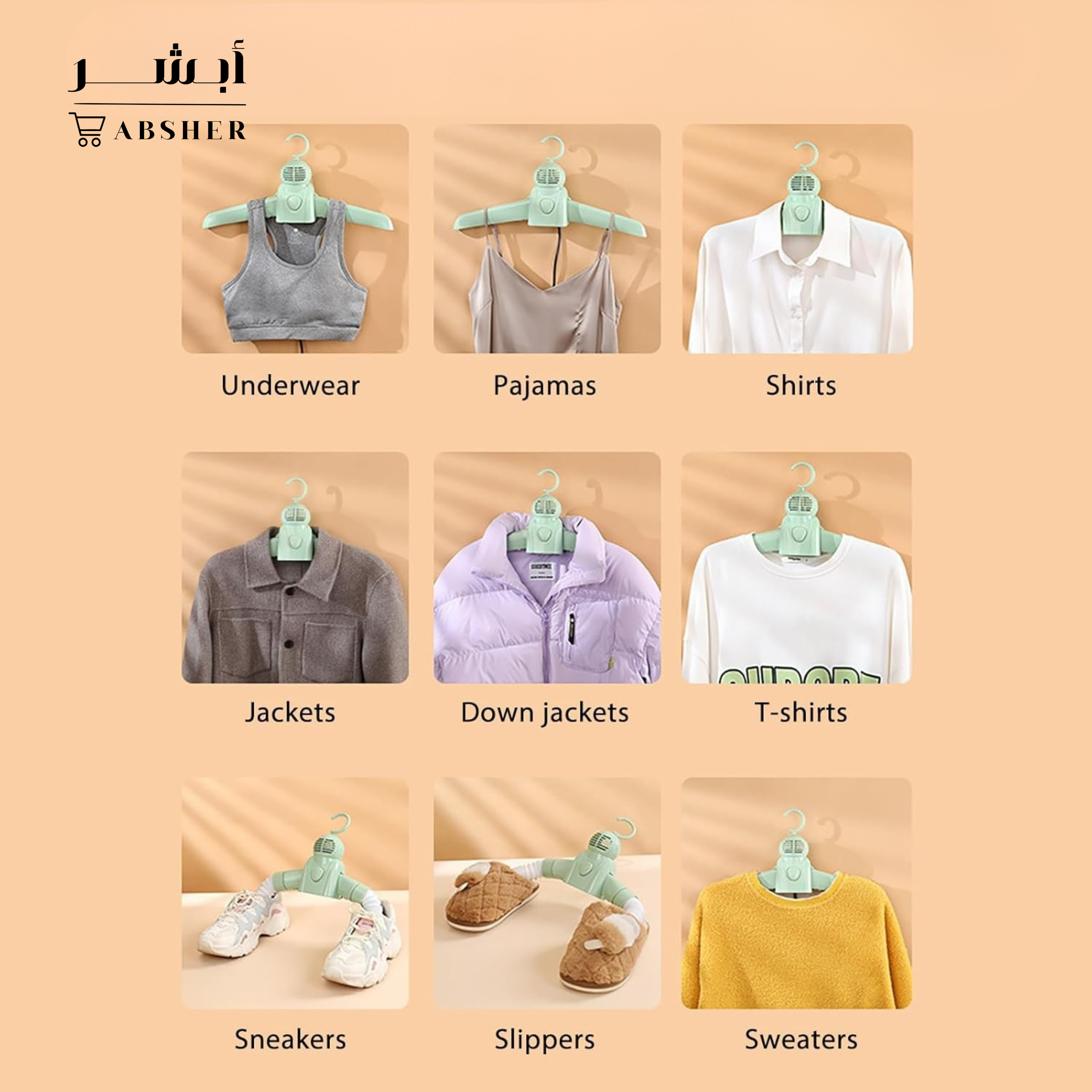 Clothes and shoes drying with hot air