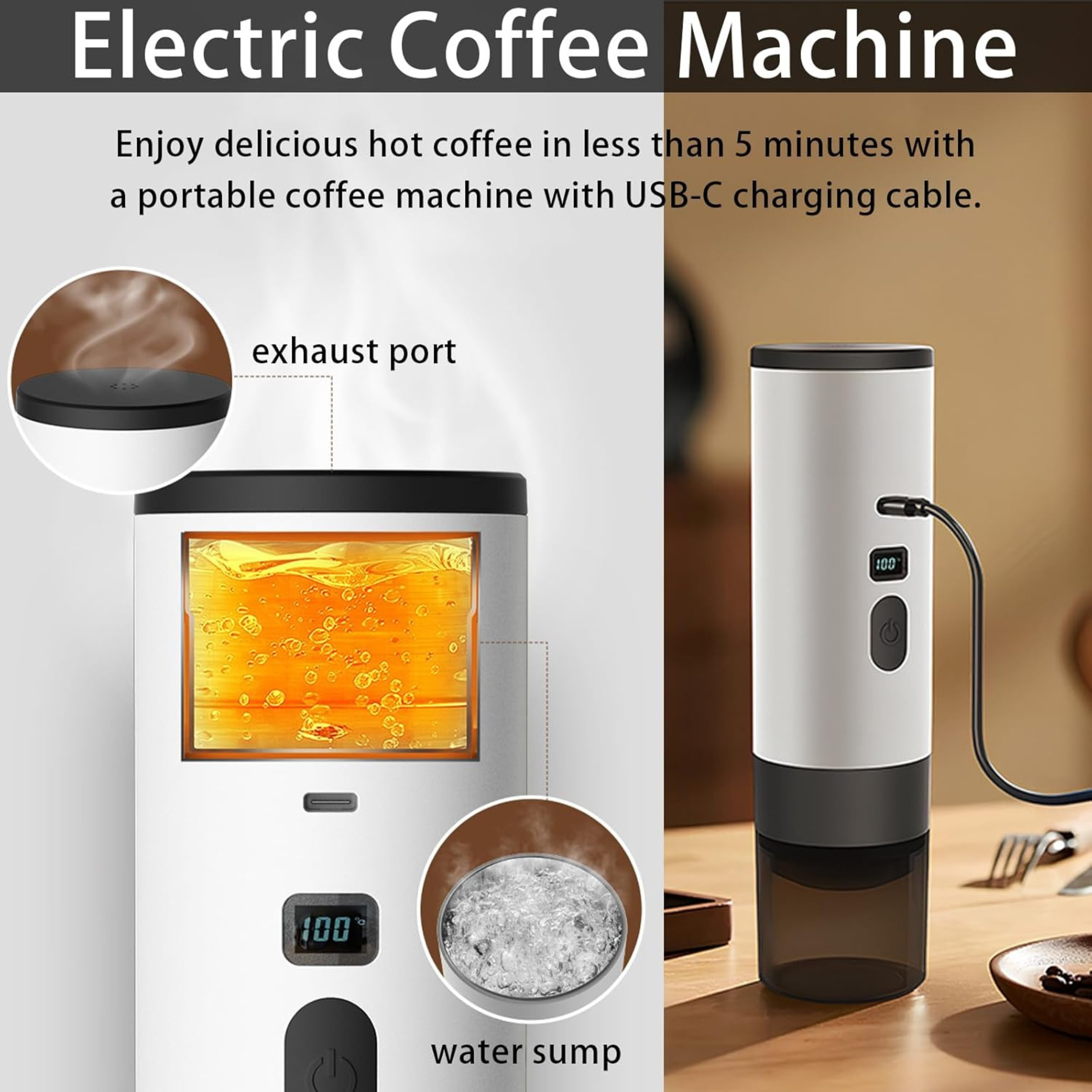 Portable Electric Coffee Maker – Self-Heating, Wireless & Travel-Ready