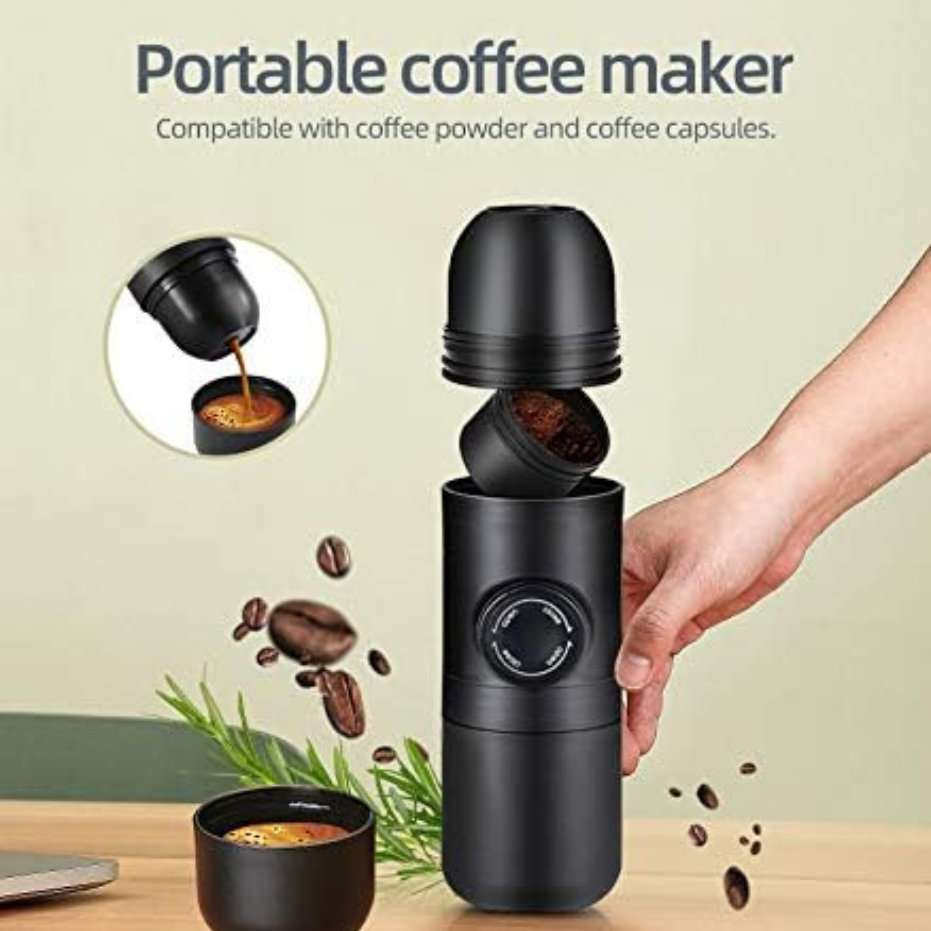 Portable Mini Espresso Maker – Ground Coffee & Capsule Compatible