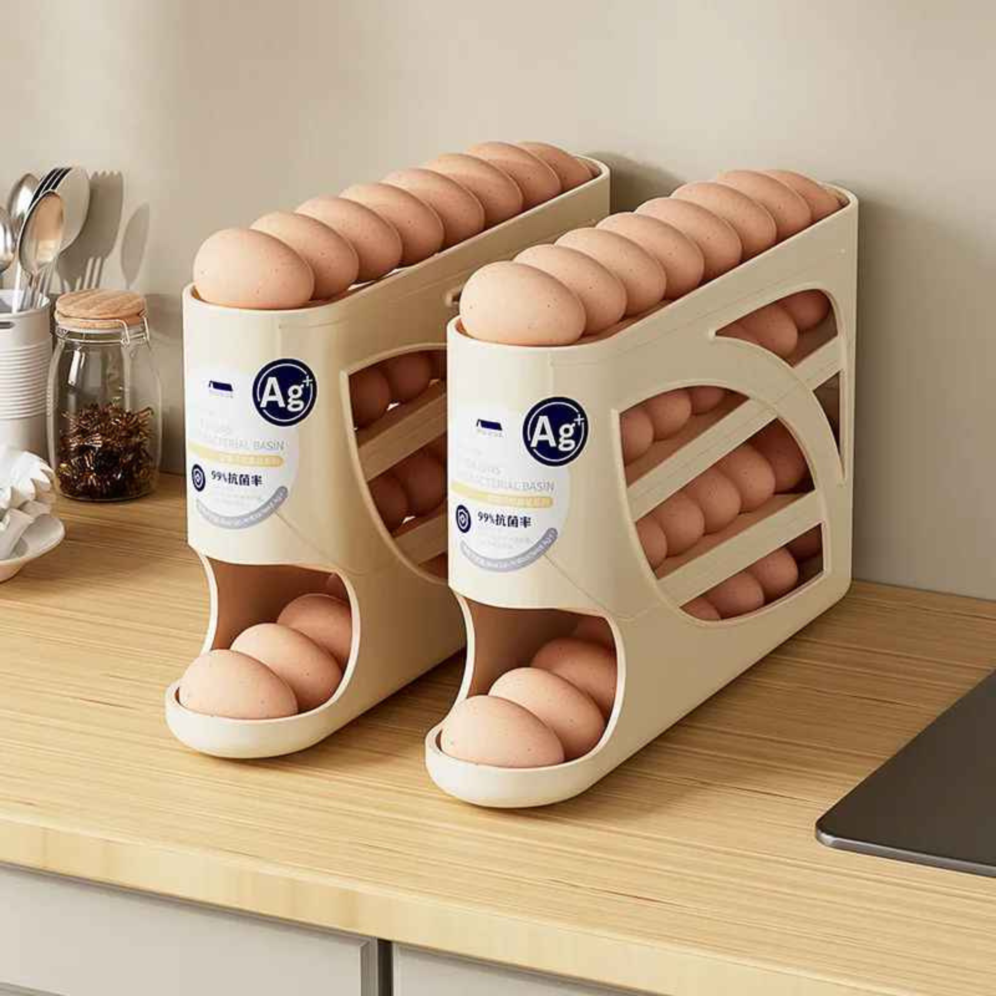 Rolling Egg Dispenser Rack – Automatic Egg Organizer