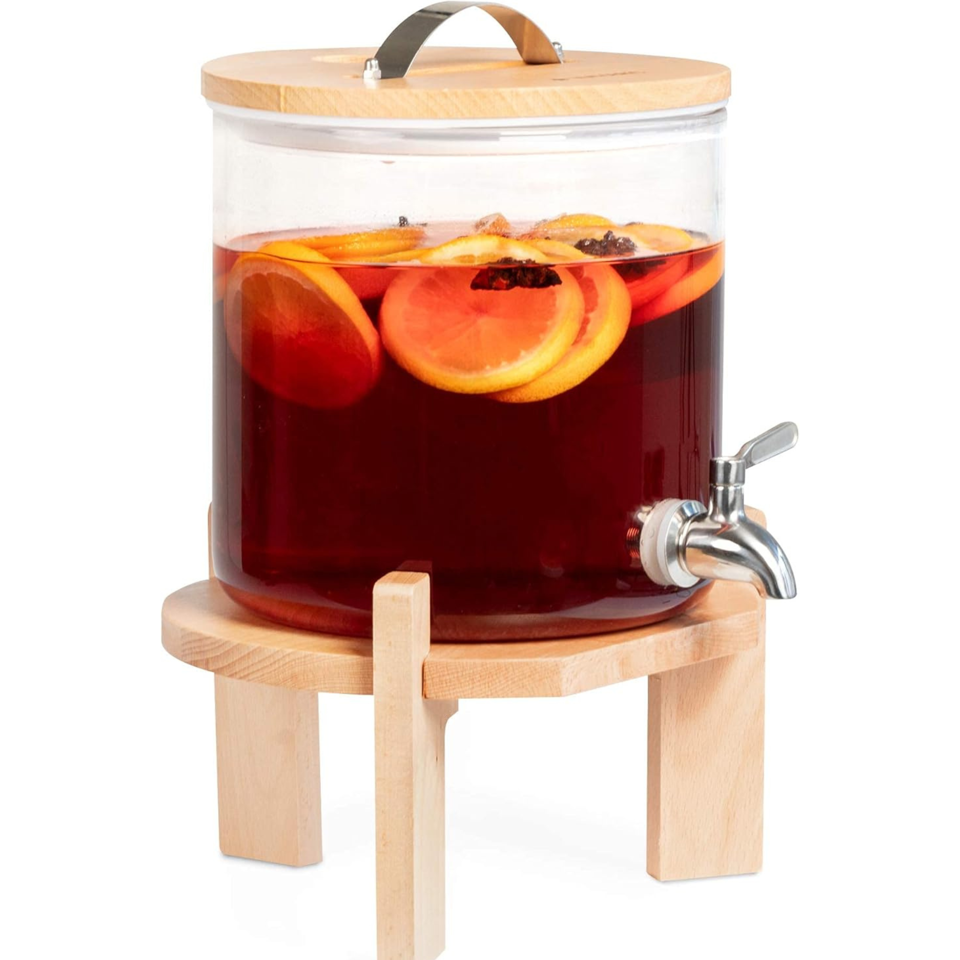 Premium Glass Beverage Dispenser with Bamboo Wooden Stand – 3L