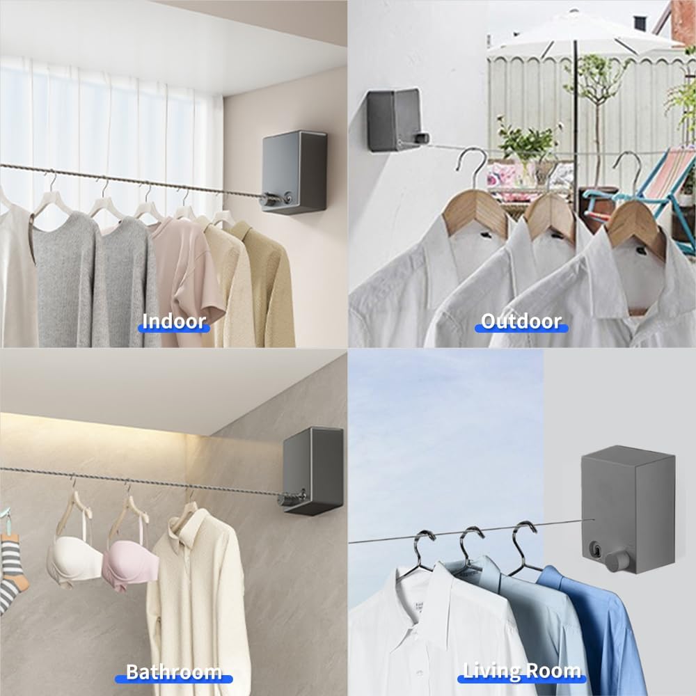 Retractable Wall-Mounted Clothesline – Telescopic Drying Rope
