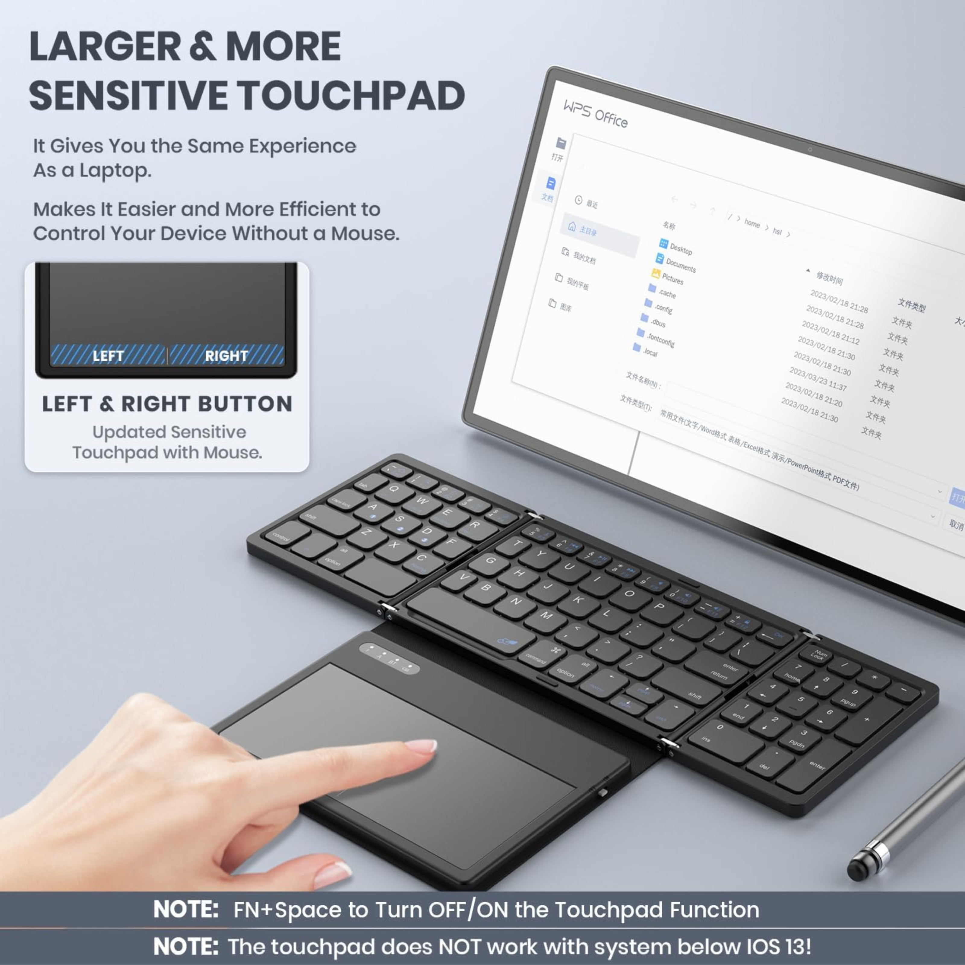Folding Bluetooth keyboard with touchpad