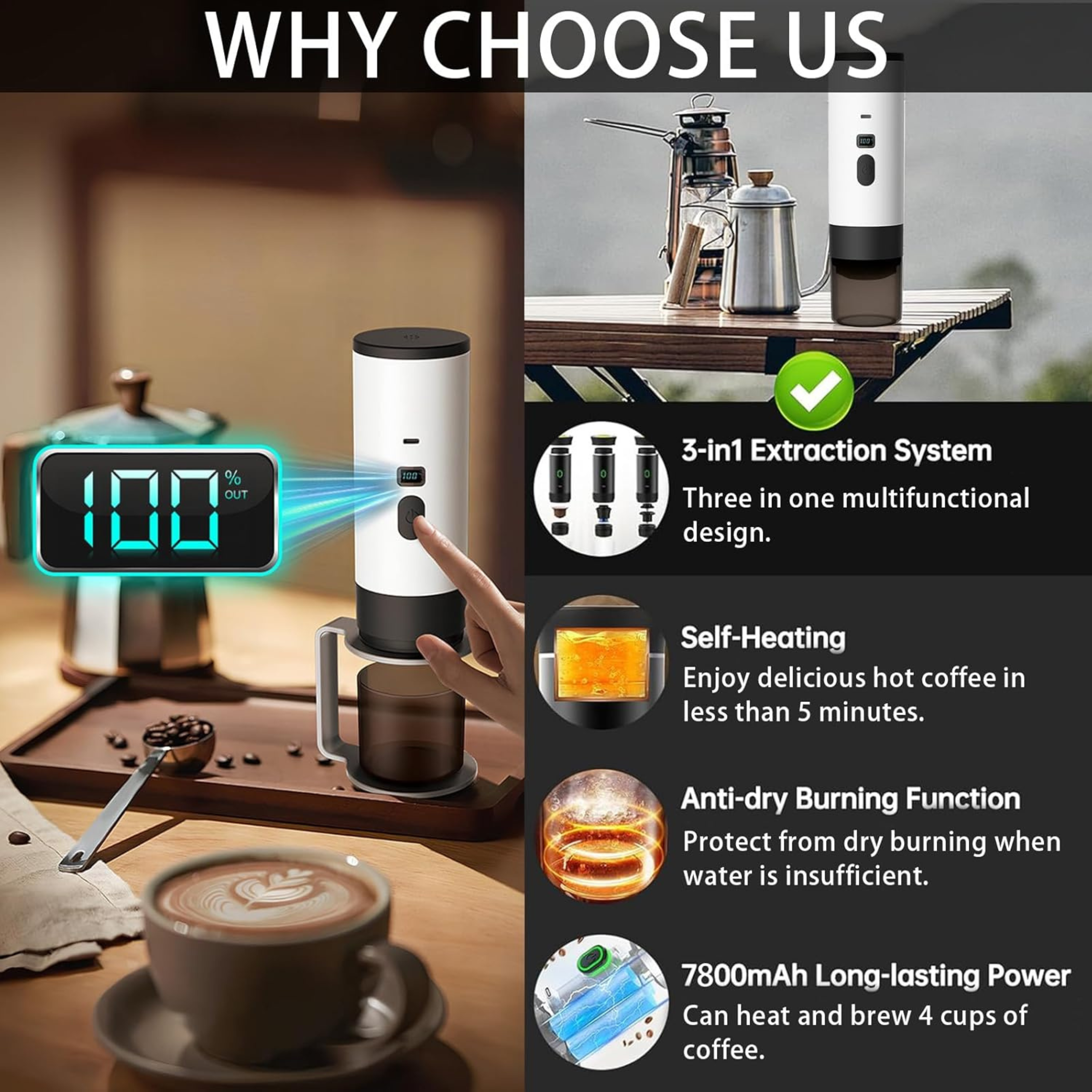 Portable Electric Coffee Maker – Self-Heating, Wireless & Travel-Ready