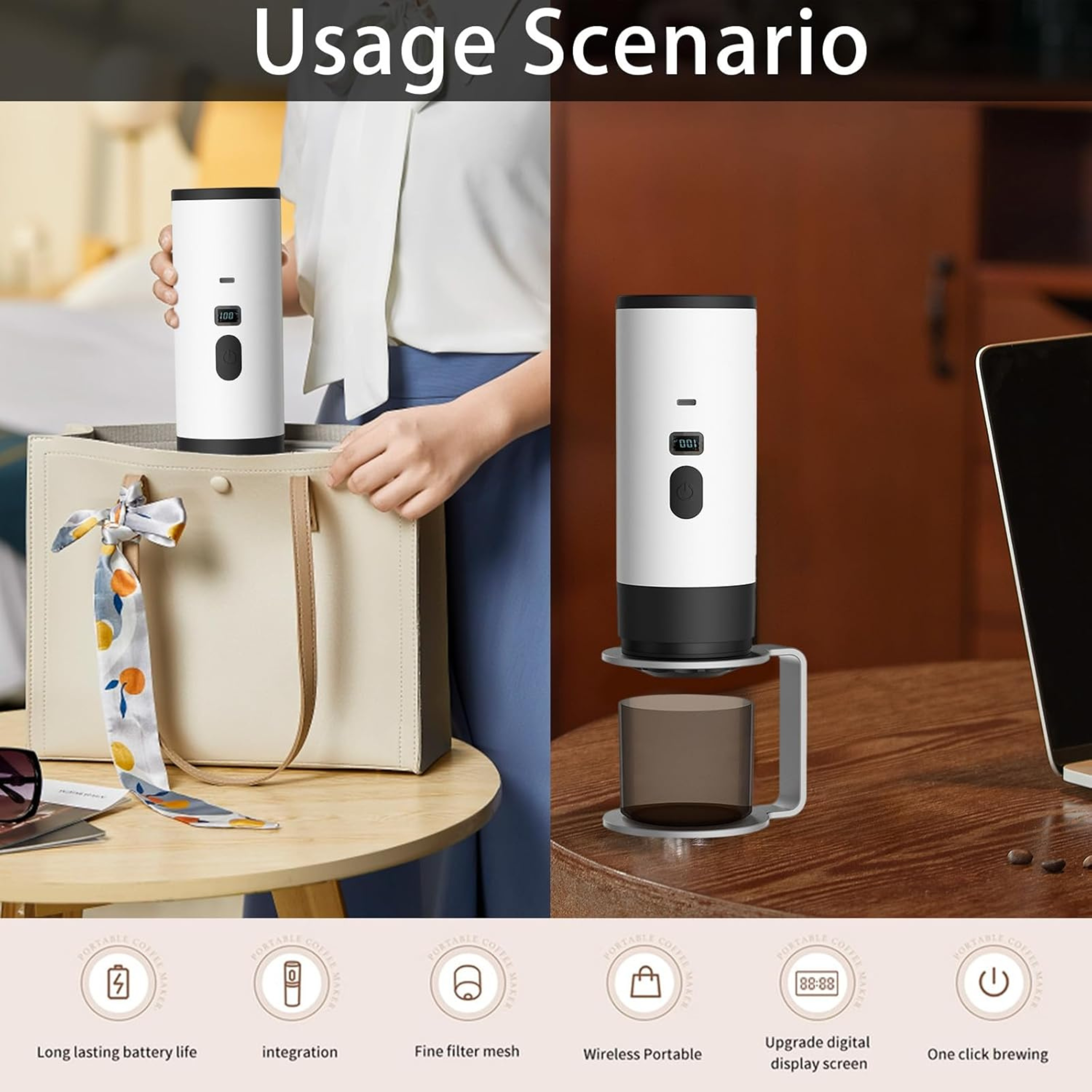Portable Electric Coffee Maker – Self-Heating, Wireless & Travel-Ready
