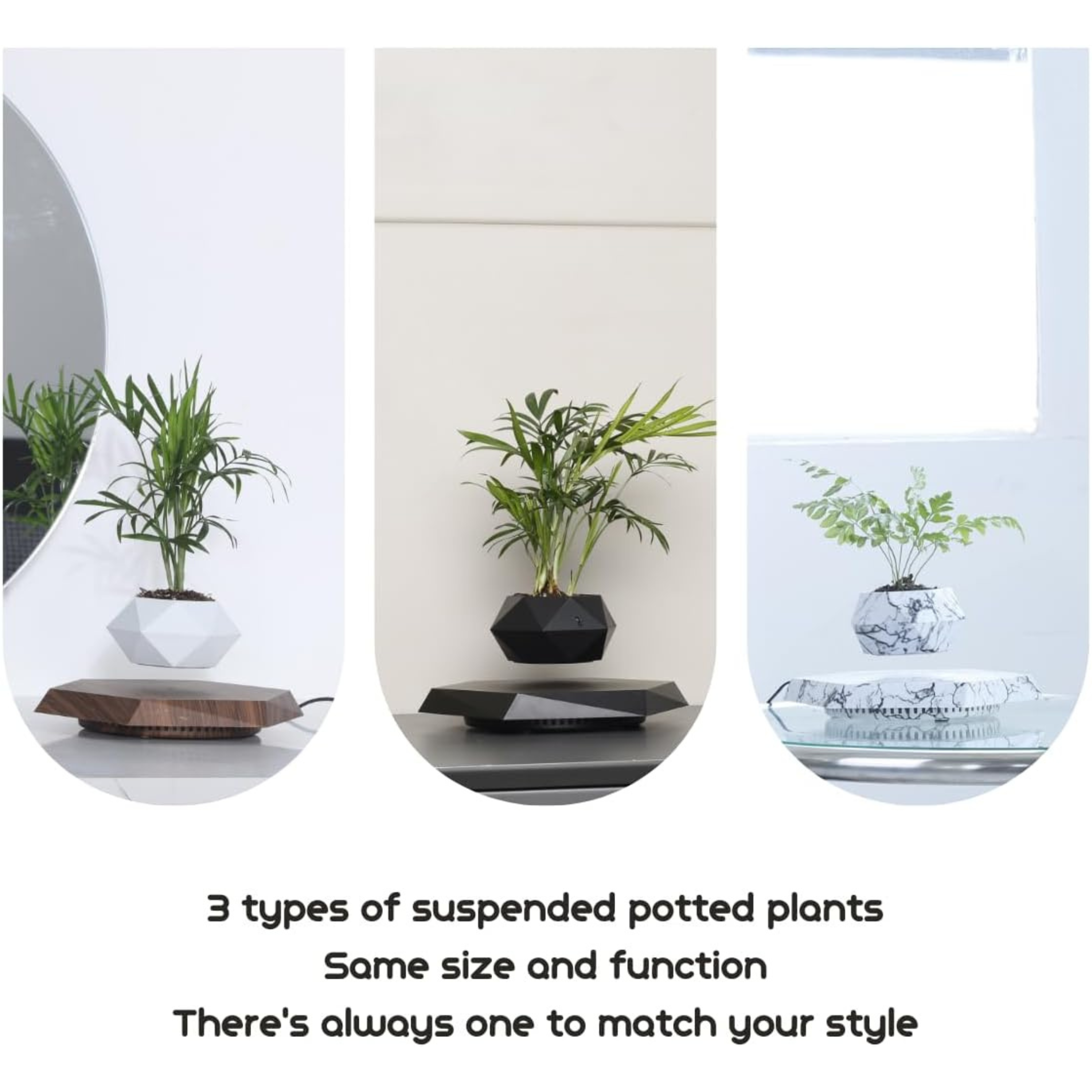 Levitating Flower Pot with Wood Base: Magnetic & 360° Rotating